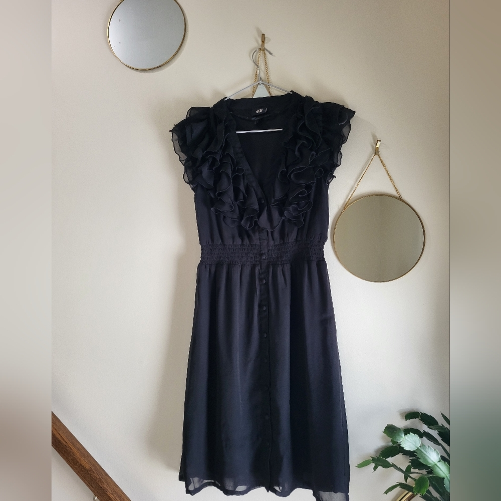 H&M Black Ruffled Mini Dress
